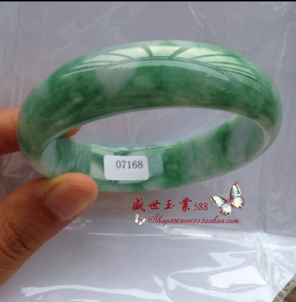 翡翠色玉石手镯冰糯种阳绿飘花手镯百搭女款时尚阳绿色手镯手链