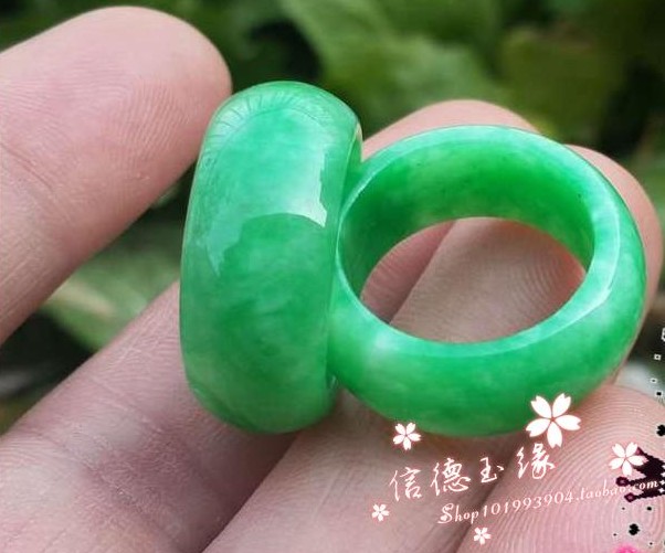 翡翠色戒指冰种阳绿飘花指环男女戒指圆圈戒指尾戒飘花男女款戒指