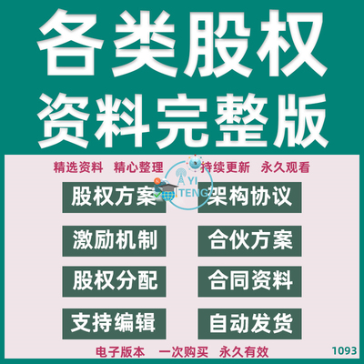 股权方案工具包股权架构设计股东合作激励分配协议公司章程模板