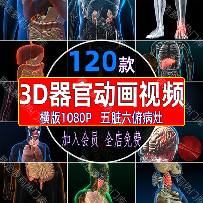 3D医疗科技人体器官动画心脑关节五脏六俯医学演示片高清视频素材