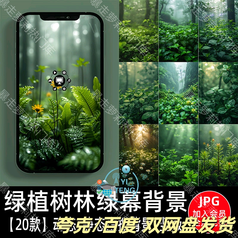 户外树林绿植植物树叶子清新动态视频绿幕直播间背景图片竖屏素材