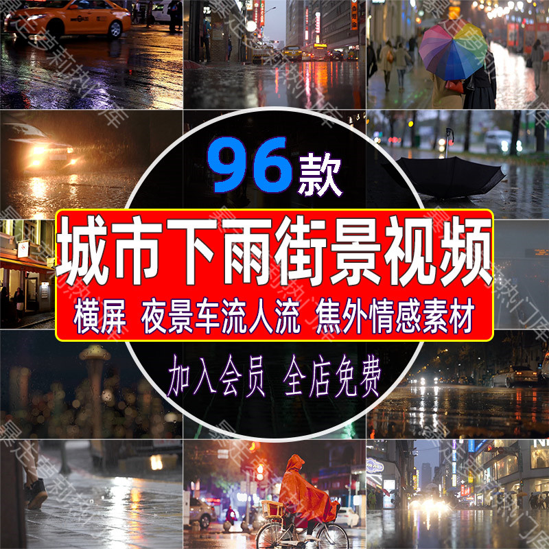 下雨城市街景道夜景车流人流情感治愈伤感孤独唯美行人短视频素材