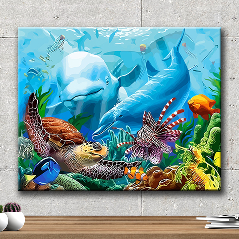 数字油画diy海洋动物填色欧式手工绘填充客厅卧室装饰油彩画礼物图片