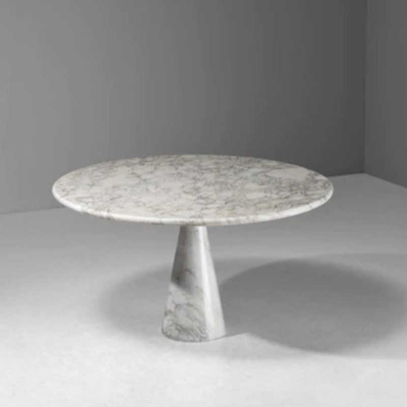 意大利大花白天然大理石餐桌白色客厅桌子圆形极简锥形底座