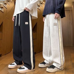 外贸男装加绒裤子男款秋冬青少年休闲卫裤宽松直筒长裤阔腿运动裤