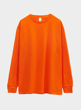 橙色多色彩全棉重磅250g纯棉纯色圆领长袖T恤男女大码体恤内搭潮