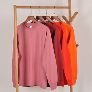 T恤女男情侣基础打底衫 日系250g重磅纯棉不透圆领长袖 小白家