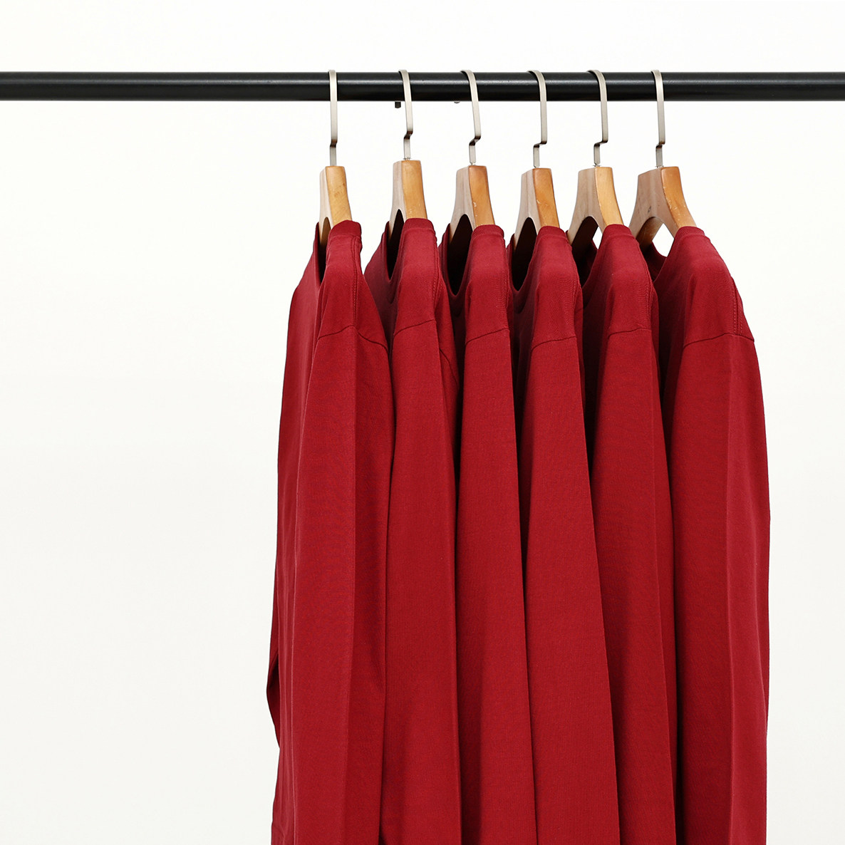 秋季日系酒红色250g全棉重磅厚款不透圆领长袖T恤男女宽松纯棉白T