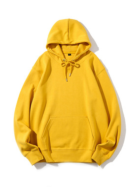 多色彩黄色300g重磅纯色正肩长袖连帽套头卫衣女男宽松上衣bf风