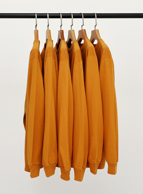 【小白家】姜黄色复古250g重磅厚实纯棉圆领长袖T恤女男不透白T