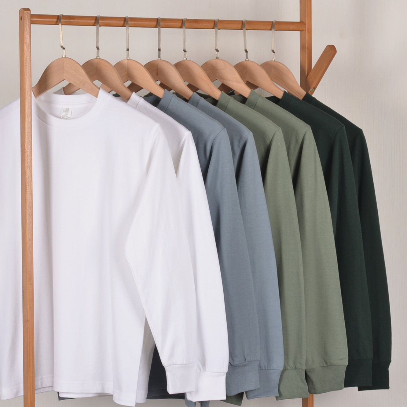 【小白家】250g纯棉重磅不透圆领长袖T恤女男情侣基础打底衫纯白T