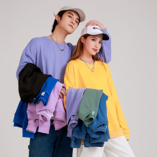 【小白家】春秋落肩款套头圆领卫衣男女宽松懒惰风上衣长袖潮