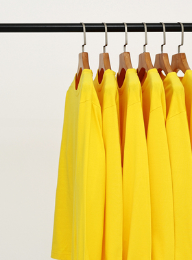 亮丽鲜黄色糖果色250g全棉重磅厚款圆领长袖T恤男女宽松纯棉白T