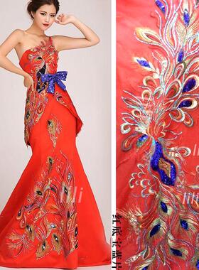 高档晚礼服装饰衣服布贴重工亮片孔雀凤凰羽毛刺绣贴花DIY（无胶