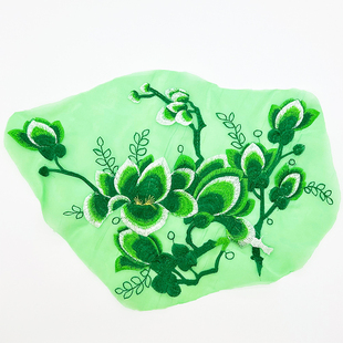绿色牡丹刺绣花片蕾丝网纱布贴补丁贴舞台婚纱服装辅料手缝贴花