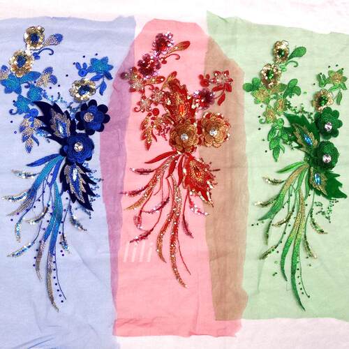 蓝色网纱亮钻舞台表演服饰刺绣