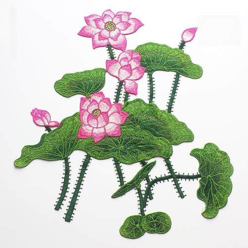 diy民族风荷花图案辅料手缝布贴