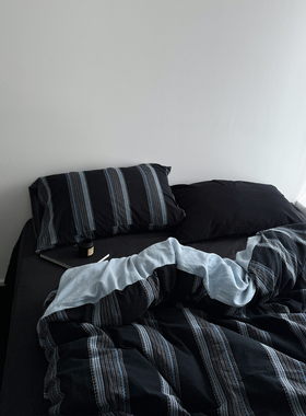 万物理论家/Retro复古肌理黑色提花全棉床单四件套床笠纯棉被套