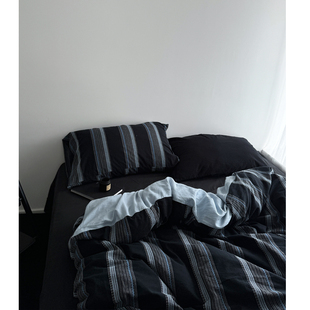 万物理论家/Retro复古肌理黑色提花全棉床单四件套床笠纯棉被套