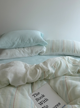 不一样的威尼/Nordic北欧松软透气双层纱床单四件套条纹被套床笠