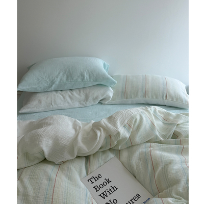 不一样的威尼/Nordic北欧松软透气双层纱床单四件套条纹被套床笠