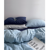 52赫兹 鲸 Nordic北欧冰岛蓝双层纱蓬松全棉床单四件套被套床笠