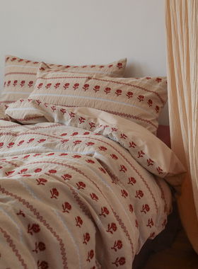 伯德尔小姐/French小法式费尔岛剪花50支磨毛全棉床单四件套被套