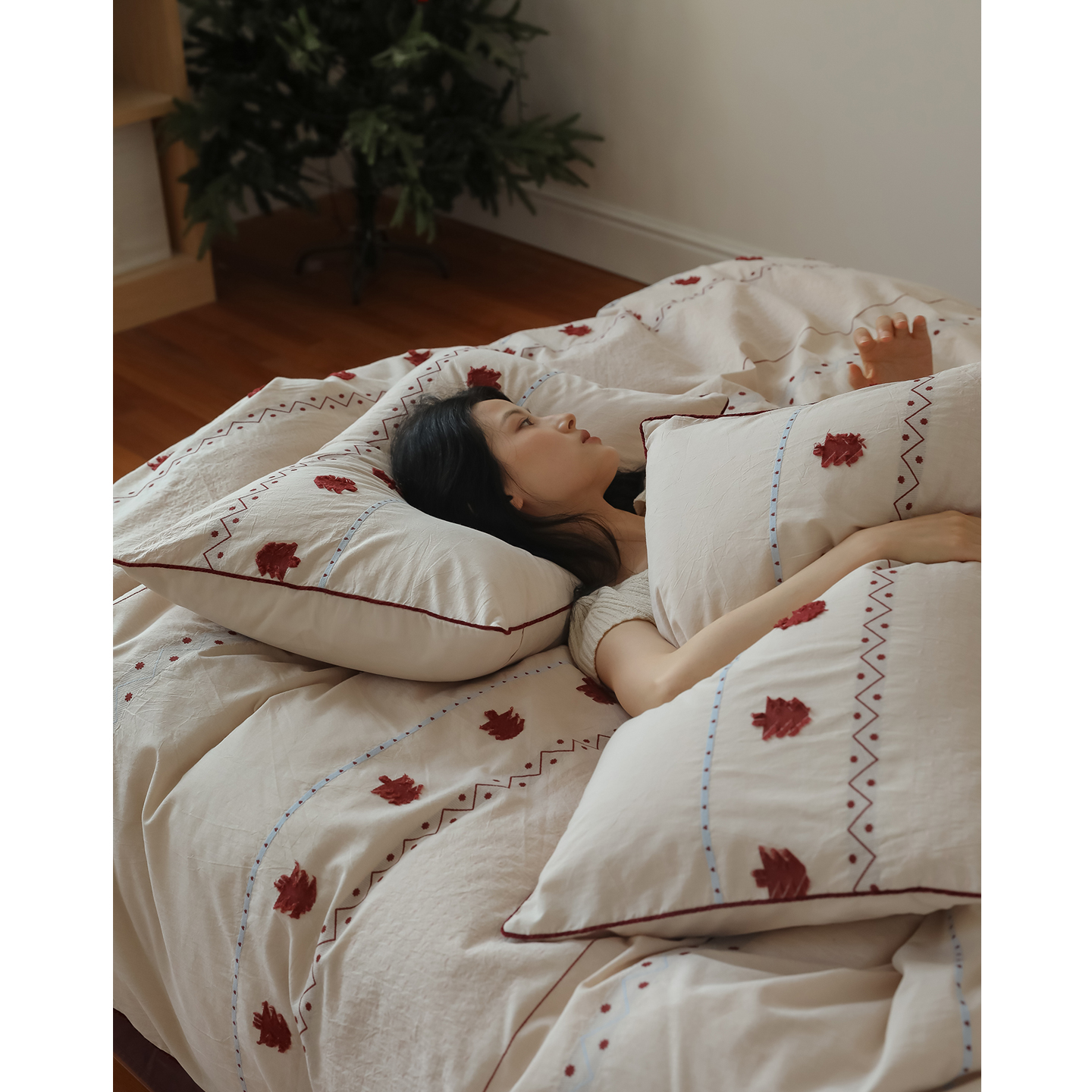 麦琪的织物/Nordi北欧费尔岛剪花50支磨毛全棉床单四件套圣诞被套