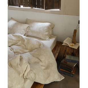 棉麻褶纱提花全棉床单四件套床笠被套 French小法式 麦提 守望者