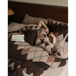 秋日诺丁山 British秋冬英伦复古保暖咩咩绒四件套被套牛奶绒床单