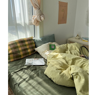 日耳曼的十二个月/日本肌理菱形华夫格全棉床单四件套水洗棉被套