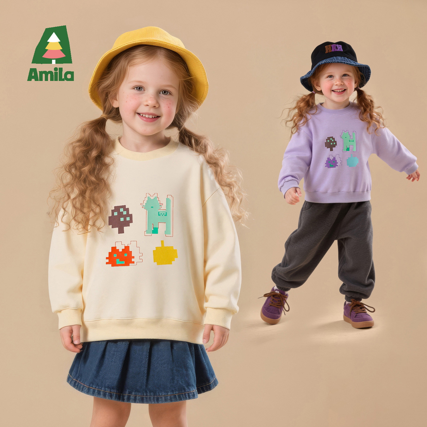 Amila女童休闲印花卫衣春秋款