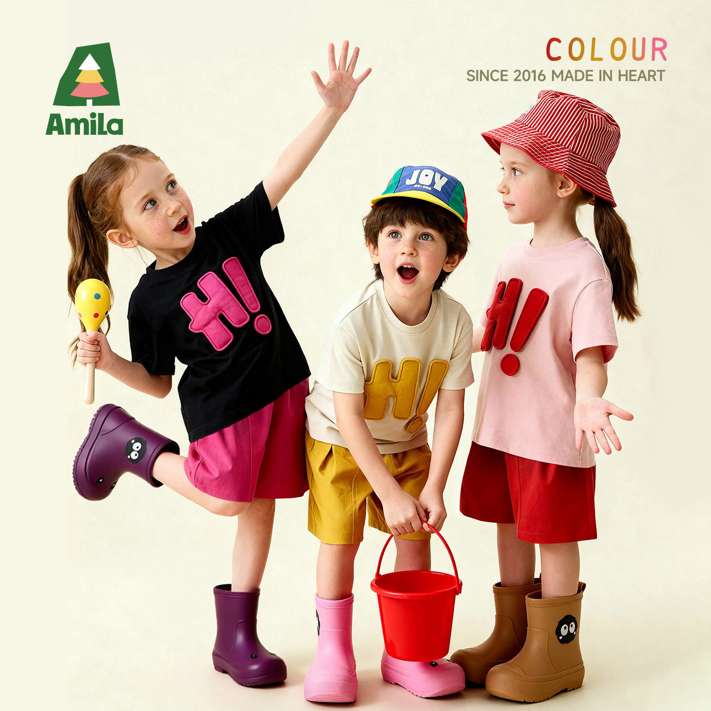 Amila男女童夏季休闲运动套装儿童宝宝短袖T恤短裤两件中小童宽松