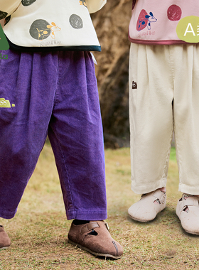 Amila女童灯芯绒休闲直筒裤秋冬款儿童宝宝宽松加绒保暖长裤全棉