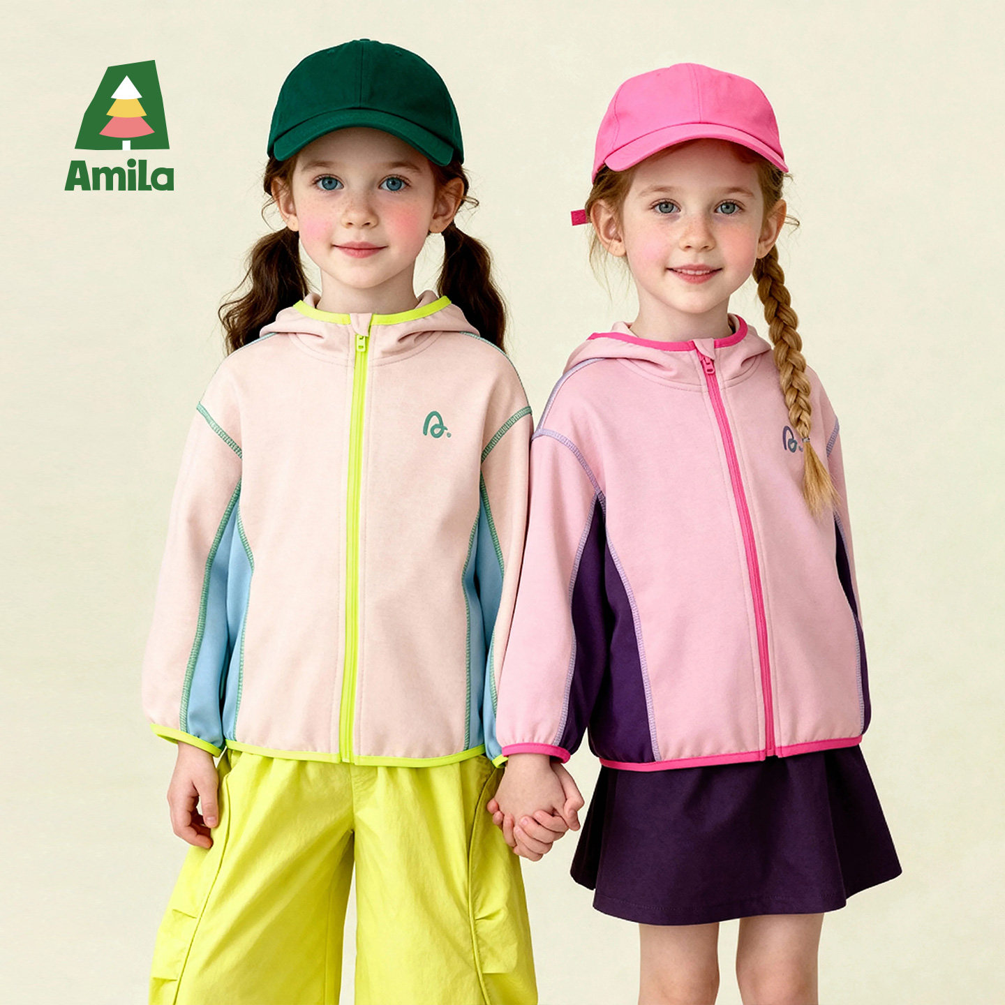 Amila女童休闲运动外套春秋款儿童宝宝连帽上衣中小童洋气夹克衫