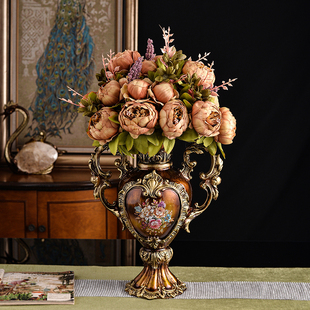 美式田园风花瓶仿古手工摆件客厅轻奢华插花高档鲜花摆设仿真花