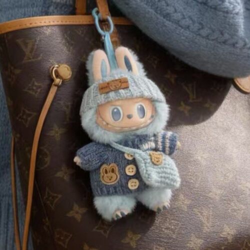 labubu一二三代娃衣拉布布衣服蓝蓝针织衣可穿17cm【不含玩偶】