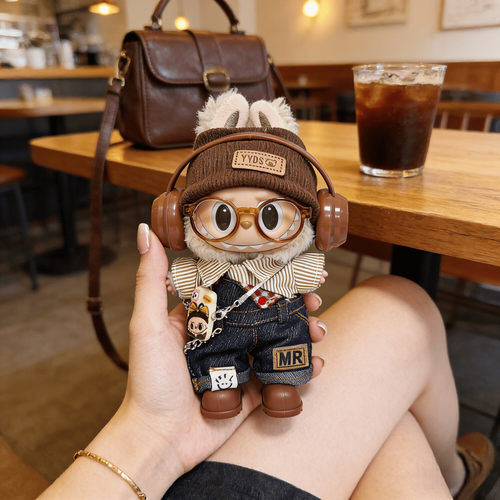 仅娃衣】拉布布123代娃衣太妃糖糖labubu衣服复古牛仔背带裤着替