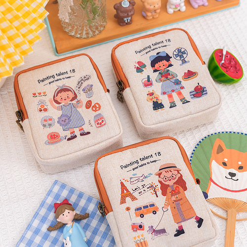 原创卫生巾收纳包大容量棉麻布艺