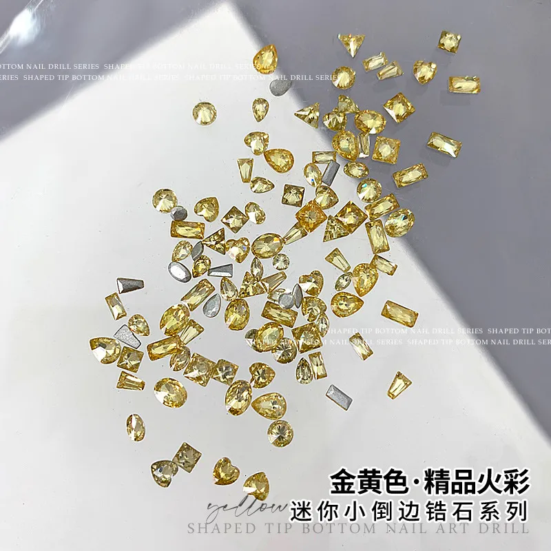 春柚金黄色迷你小号倒边平底锆石美甲饰品爆闪金色马眼水滴美甲钻