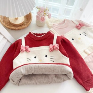 婴儿儿童毛衣加绒秋冬针织打底衫洋气女童加厚卡通可爱中小童宝宝