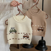 2025新款 儿童马甲春秋毛衣婴儿针织男童外穿背心宝宝卡通小汽车