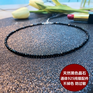 项圈轻奢小众设计高级 s925纯银黑色尖晶石项链女choker锁骨链短款