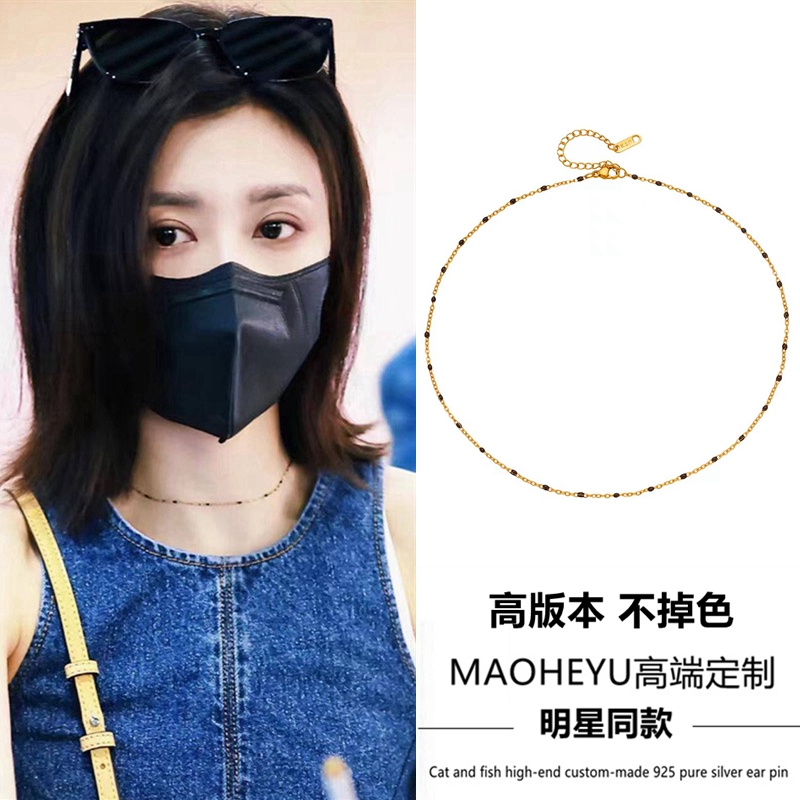 不掉色黑色间珠锁骨链小众设计