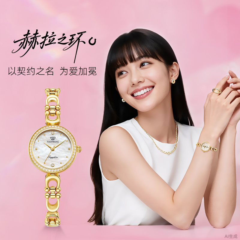 天王赫拉之环小众轻奢母贝小表盘锆石女表手链手表女生礼物31585