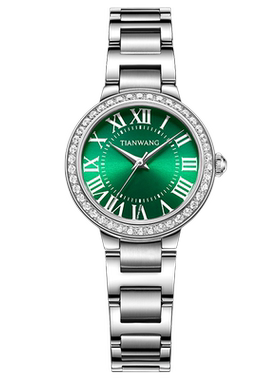 天王表复古女表31357轻奢满圈锆石钢带石英手表