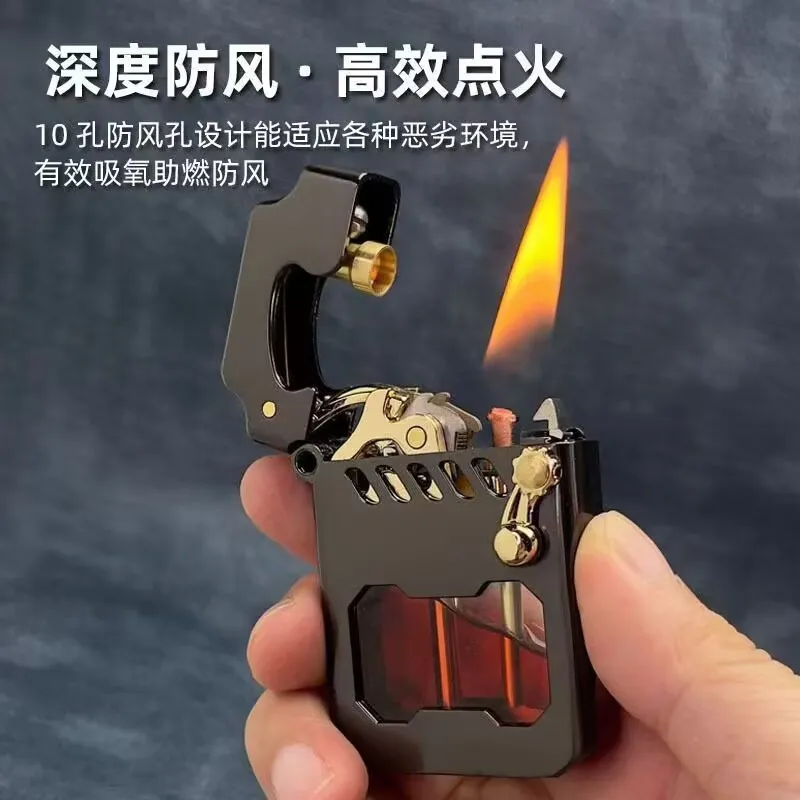 正品佐罗煤油打火机一键弹射赛博机甲透明仓摇臂经典火机男士