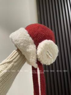 好乖的小红帽～红色毛线护耳帽子秋冬季耳罩可爱显脸小保暖雷锋帽