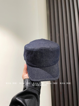 博主推荐原色牛仔平顶帽女春夏秋高级感时尚报童帽显脸小马术帽子