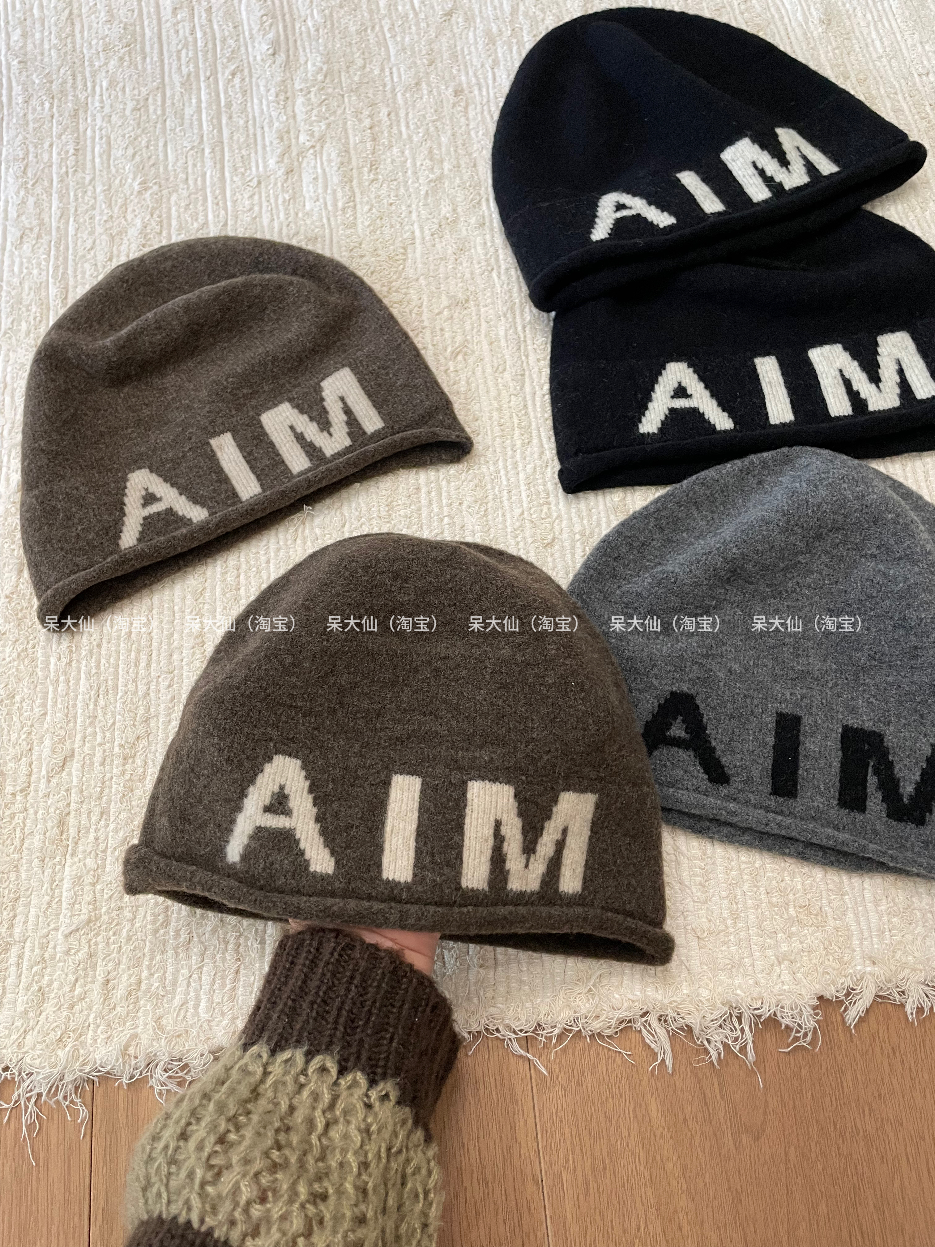 【AIM】潮牌字母冷帽男女秋冬大头围针织包头帽休闲显脸小毛线帽